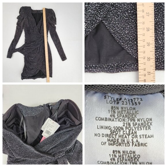 AQUA Metallic Faux Wrap Mini Cocktail and Party Dress Size 0 Black / Silver - Picture 6 of 8